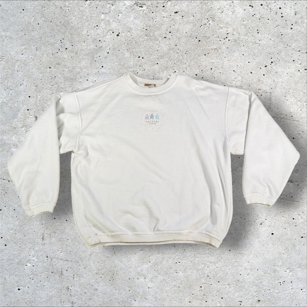 Vintage Caesars Tahoe Sweatshirt Mens XL White 100% Cotton Floral Embroidered